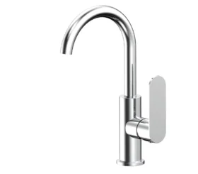Tap Extended Basin Mixer BluTide Satin Gooseneck Single Lever Chrome (140mm Reach)