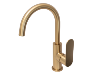 BluTide Gooseneck Basin Mixer Tap Satin Brass.