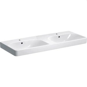 Basin Wall-Hung Geberit Smyle Rectangular 480mm (L) x 1200mm (W) x 165mm (H) Double with 2 Tap Holes and Overflows White
