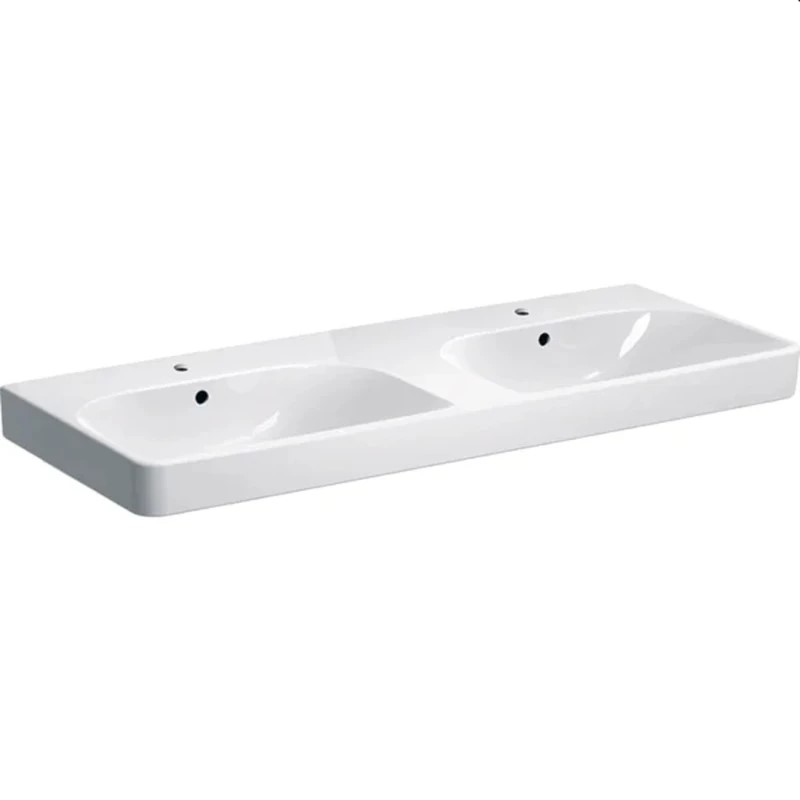Basin Wall-Hung Geberit Smyle Rectangular 480mm (L) x 1200mm (W) x 165mm (H) Double with 2 Tap Holes and Overflows White