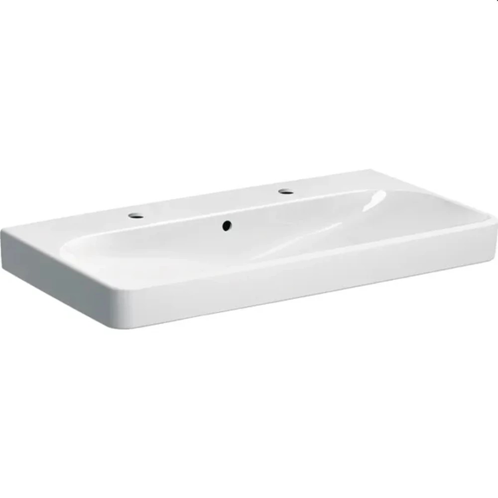 Basin Wall-Hung Geberit Smyle Square 480mm (L) x 900mm (W) x 165mm (H) with 2 Tap Holes and Overflow White