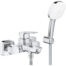 Tap Bath Mixer Exposed Grohe Cubeo with Diverter and Handspray Wall-Mount Chrome